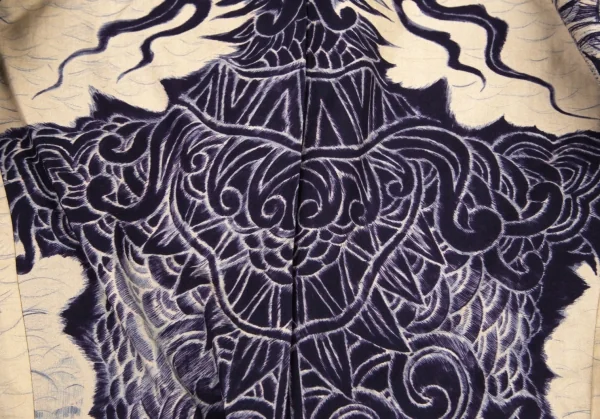 ジャンポールゴルチエ ファムJean Paul GAULTIER FEMME 裏ドラゴンプリントデニムショールカラージャケット インディゴ42 K-100035_012