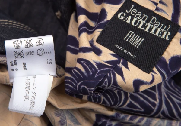 ジャンポールゴルチエ ファムJean Paul GAULTIER FEMME 裏ドラゴンプリントデニムショールカラージャケット インディゴ42 K-100035_018