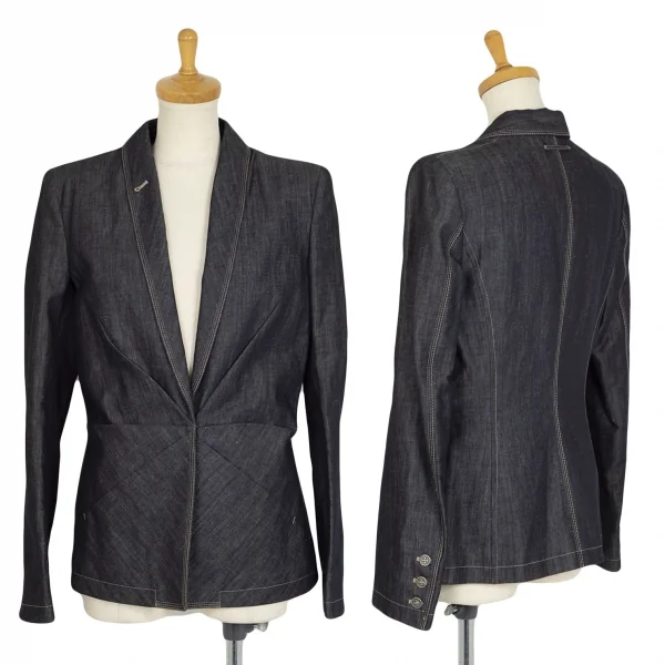 ジャンポールゴルチエ ファムJean Paul GAULTIER FEMME 裏ドラゴンプリントデニムショールカラージャケット インディゴ42 K-100035_002