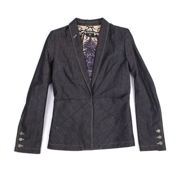 ジャンポールゴルチエ ファムJean Paul GAULTIER FEMME 裏ドラゴンプリントデニムショールカラージャケット インディゴ42 K-100035_003