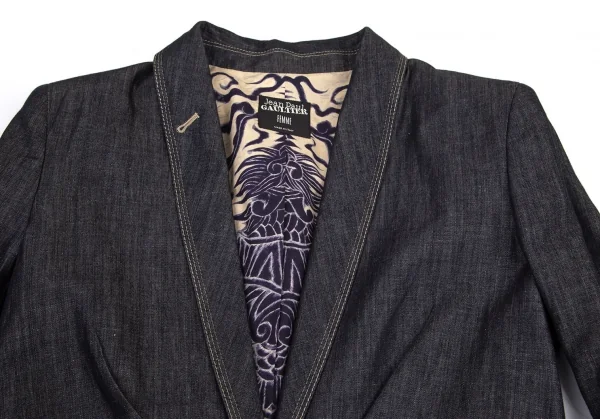 ジャンポールゴルチエ ファムJean Paul GAULTIER FEMME 裏ドラゴンプリントデニムショールカラージャケット インディゴ42 K-100035_004