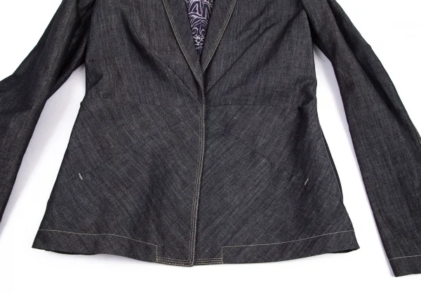 ジャンポールゴルチエ ファムJean Paul GAULTIER FEMME 裏ドラゴンプリントデニムショールカラージャケット インディゴ42 K-100035_008