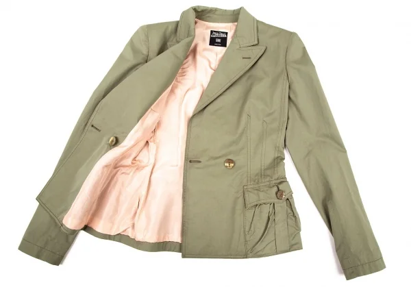 ジャンポールゴルチエ ファムJean Paul GAULTIER FEMME コットンダブルピークドラペルジャケット カーキ38 K-100036_012