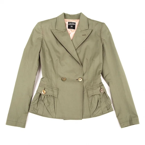 ジャンポールゴルチエ ファムJean Paul GAULTIER FEMME コットンダブルピークドラペルジャケット カーキ38 K-100036_002