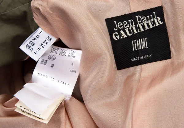 ジャンポールゴルチエ ファムJean Paul GAULTIER FEMME コットンダブルピークドラペルジャケット カーキ38 K-100036_020