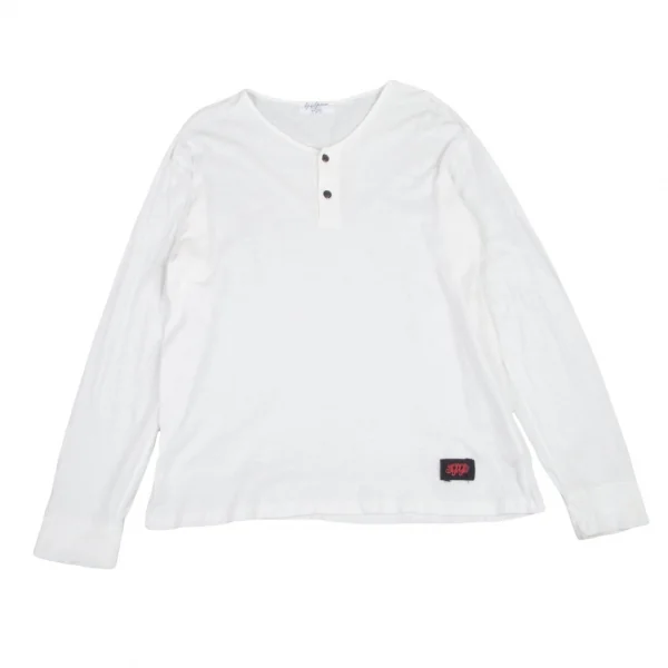 ヨウジヤマモト プールオムYohji Yamamoto POUR HOMME 製品洗いコットン裾パッチヘンリーネックカットソー 白3 K-100048_001