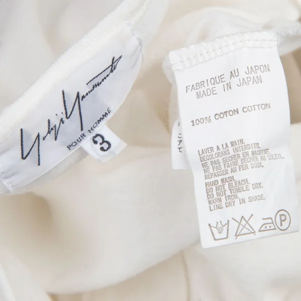 ヨウジヤマモト プールオムYohji Yamamoto POUR HOMME 製品洗いコットン裾パッチヘンリーネックカットソー 白3 K-100048_017