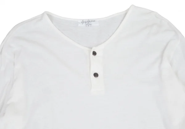 ヨウジヤマモト プールオムYohji Yamamoto POUR HOMME 製品洗いコットン裾パッチヘンリーネックカットソー 白3 K-100048_002