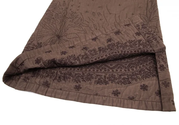 イッセイミヤケ ハートISSEY MIYAKE HaaT ボタニカルステッチ刺繍中綿スカート 茶1 K-100058_010