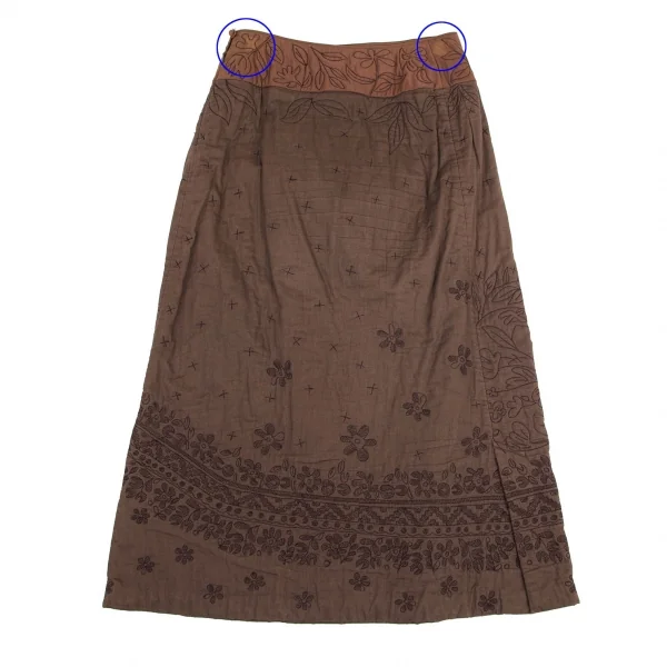 イッセイミヤケ ハートISSEY MIYAKE HaaT ボタニカルステッチ刺繍中綿スカート 茶1 K-100058_011