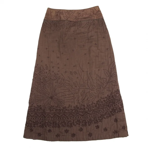 イッセイミヤケ ハートISSEY MIYAKE HaaT ボタニカルステッチ刺繍中綿スカート 茶1 K-100058_002