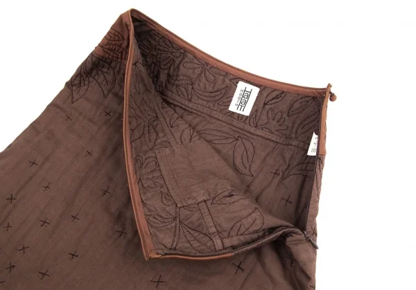 イッセイミヤケ ハートISSEY MIYAKE HaaT ボタニカルステッチ刺繍中綿スカート 茶1 K-100058_007