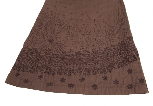イッセイミヤケ ハートISSEY MIYAKE HaaT ボタニカルステッチ刺繍中綿スカート 茶1 K-100058_008