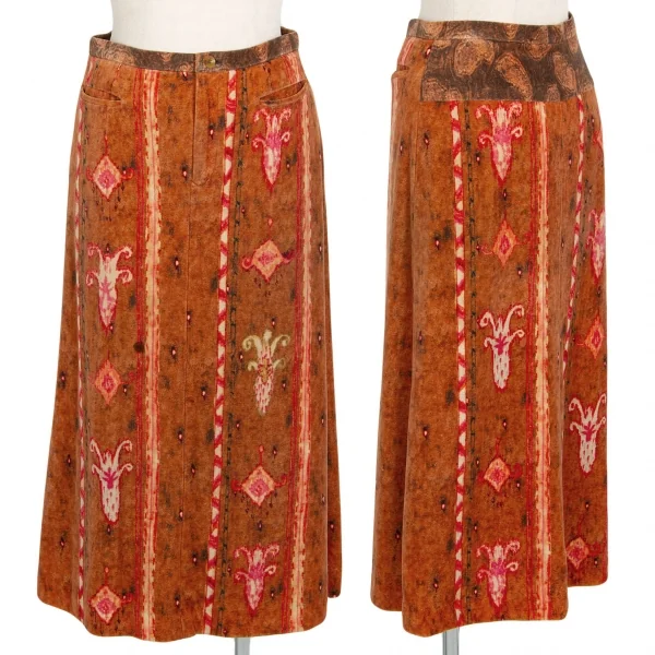 イッセイミヤケ ハートISSEY MIYAKE HaaT ネイティブストライプベロアスカート 茶1 K-100064_001