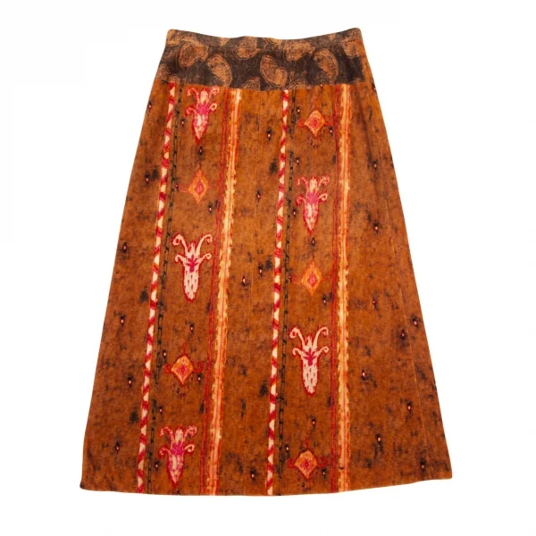 イッセイミヤケ ハートISSEY MIYAKE HaaT ネイティブストライプベロアスカート 茶1 K-100064_010