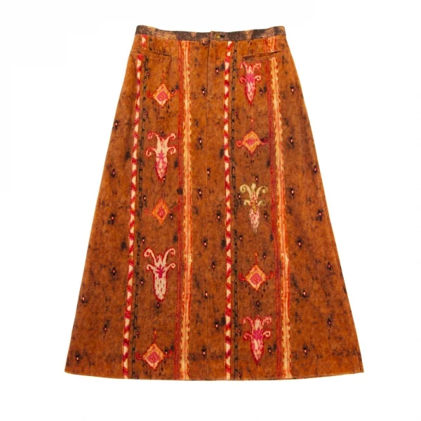 イッセイミヤケ ハートISSEY MIYAKE HaaT ネイティブストライプベロアスカート 茶1 K-100064_002