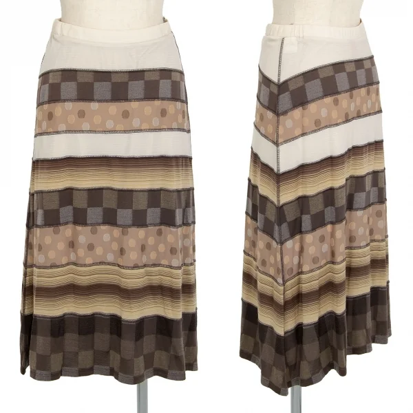 イッセイミヤケ ハートISSEY MIYAKE HaaT マルチファブリックボーダー切替スカート オフベージュグレー2 K-100069_001