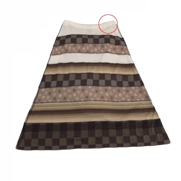 イッセイミヤケ ハートISSEY MIYAKE HaaT マルチファブリックボーダー切替スカート オフベージュグレー2 K-100069_012