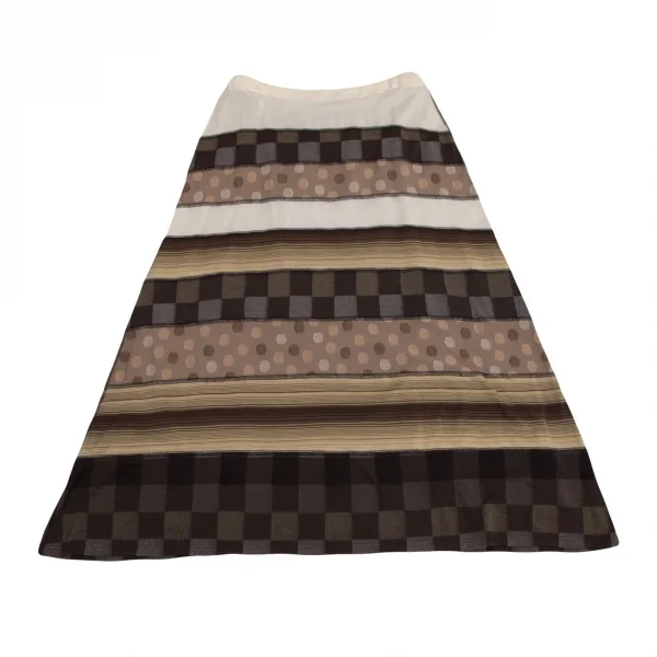 イッセイミヤケ ハートISSEY MIYAKE HaaT マルチファブリックボーダー切替スカート オフベージュグレー2 K-100069_002