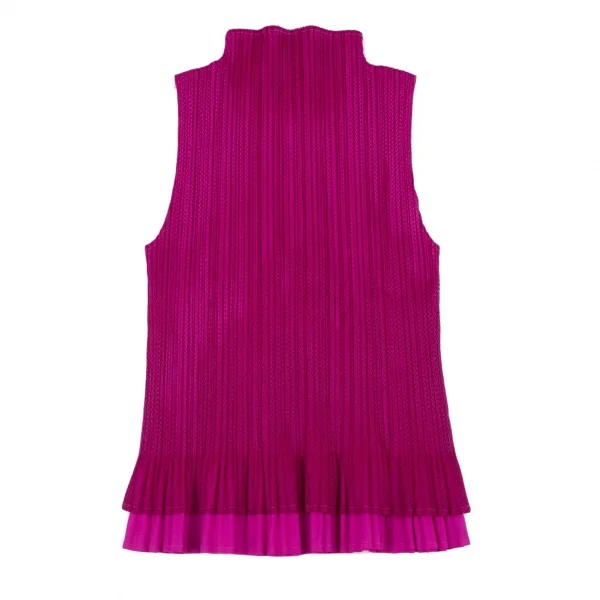 プリーツプリーズPLEATS PLEASE メッシュレイヤードハイネックノースリーブ ショッキングピンク4 K-100091_002