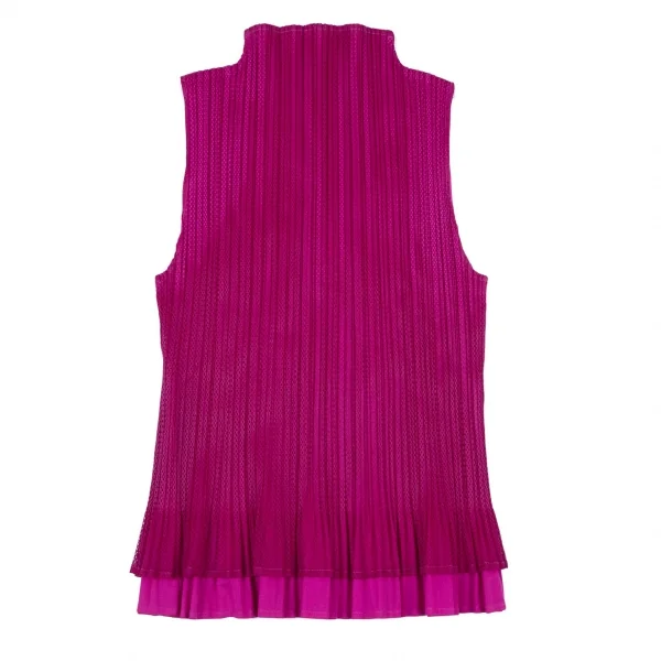 プリーツプリーズPLEATS PLEASE メッシュレイヤードハイネックノースリーブ ショッキングピンク4 K-100091_009