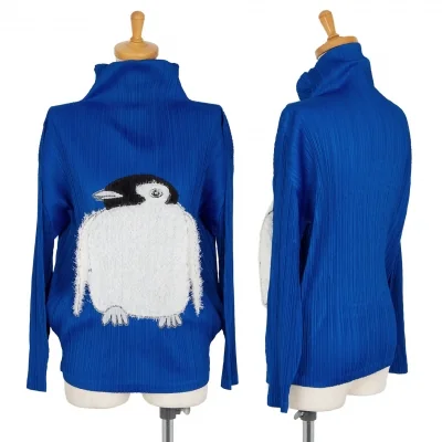 プリーツプリーズPLEATS PLEASE ペンギンパッチハイネックカットソー 青