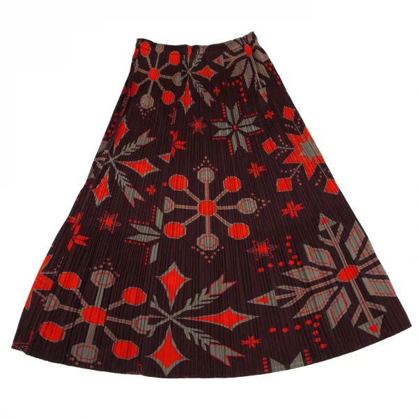 プリーツプリーズPLEATS アシンメトリー 赤 緑 幾何学 ロングスカート