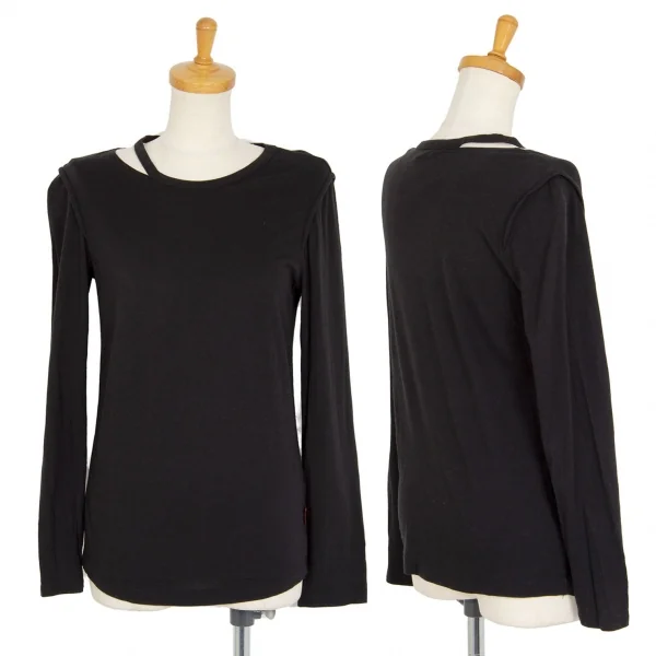 ビーヨウジヤマモトB Yohji Yamamoto カッティングデザインサイドタグカットソー 黒1 K-100260_001