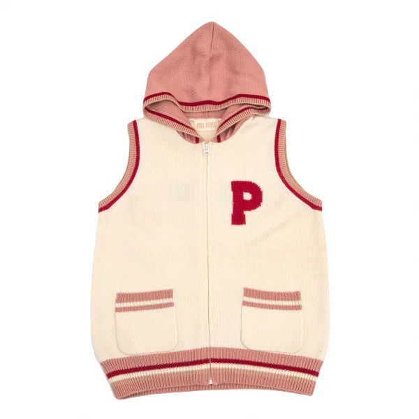 ピンクハウスPINK HOUSE レタードニットノースリーブパーカー クリームL K-100272_002