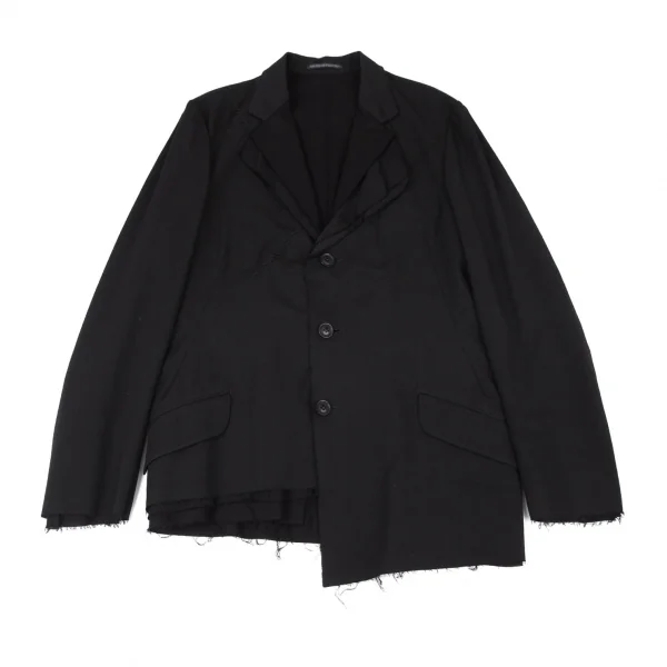 ヨウジヤマモト プールオムYohji Yamamoto POUR HOMME 裁ち切りステッチレイヤードテーラードリバーシブルジャケット 黒3 K-100301_001