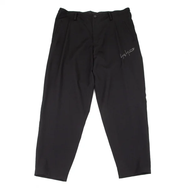 ヨウジヤマモト プールオムYohji Yamamoto POUR HOMME 復刻ウールギャバロゴ刺繍スラックスパンツ 黒2 K-100305_001