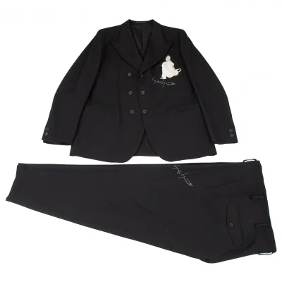 ヨウジヤマモト プールオムYohji Yamamoto POUR HOMME 復刻ウールギャバ女優刺繍ダブルセットアップスーツ
