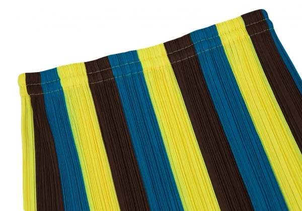 プリーツプリーズPLEATS PLEASE ストライプフレアミニスカート 青茶黄3 K-100380_003