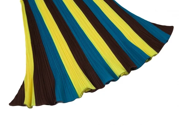 プリーツプリーズPLEATS PLEASE ストライプフレアミニスカート 青茶黄3 K-100380_005