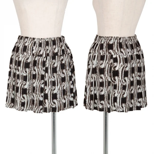 プリーツプリーズPLEATS PLEASE チェーンプリントタックミニスカート 黒F K-100385_001