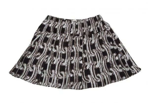 プリーツプリーズPLEATS PLEASE チェーンプリントタックミニスカート 黒F K-100385_002