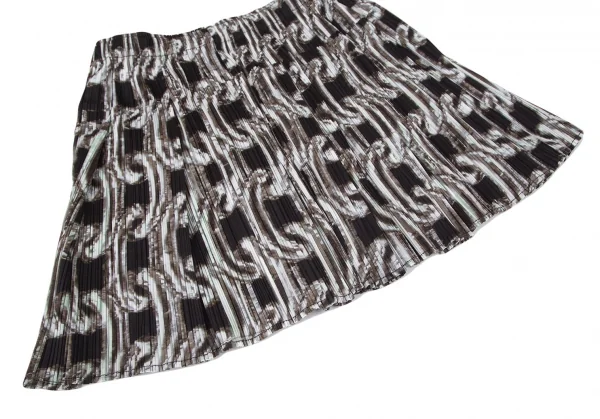 プリーツプリーズPLEATS PLEASE チェーンプリントタックミニスカート 黒F K-100385_005