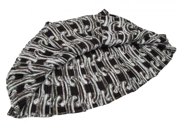 プリーツプリーズPLEATS PLEASE チェーンプリントタックミニスカート 黒F K-100385_006