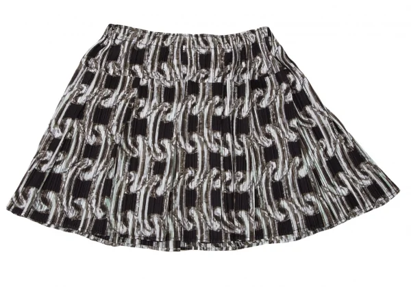 プリーツプリーズPLEATS PLEASE チェーンプリントタックミニスカート 黒F K-100385_007