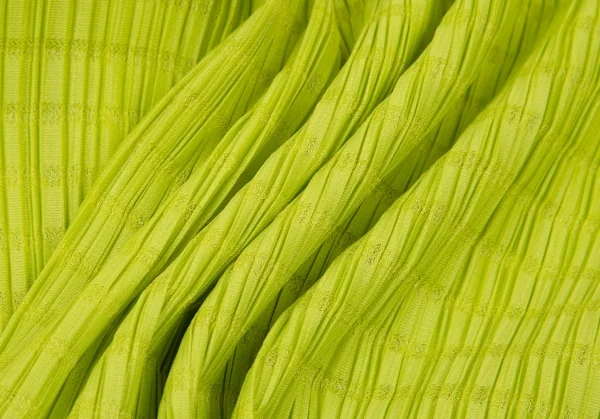 プリーツプリーズPLEATS PLEASE ボーダー織りミニスカート 黄緑F K-100388_010