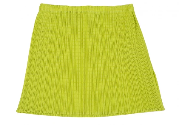 プリーツプリーズPLEATS PLEASE ボーダー織りミニスカート 黄緑F K-100388_002