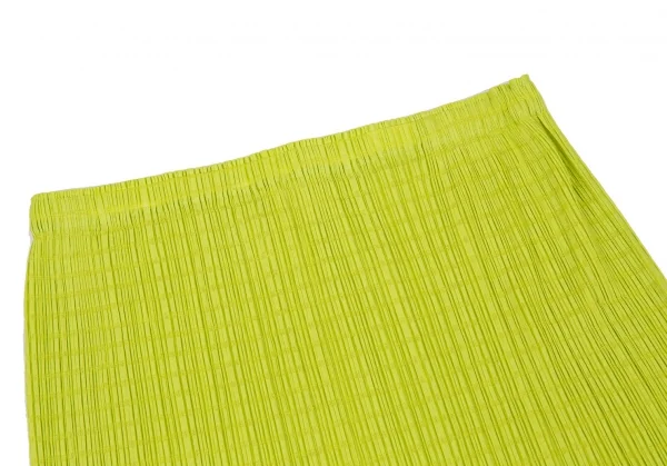 プリーツプリーズPLEATS PLEASE ボーダー織りミニスカート 黄緑F K-100388_003