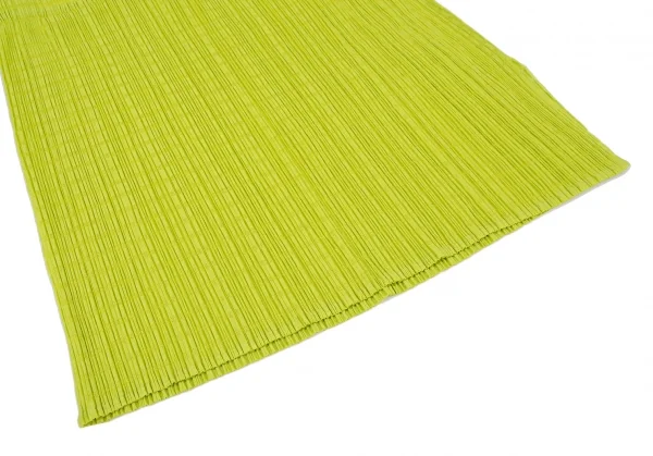 プリーツプリーズPLEATS PLEASE ボーダー織りミニスカート 黄緑F K-100388_005