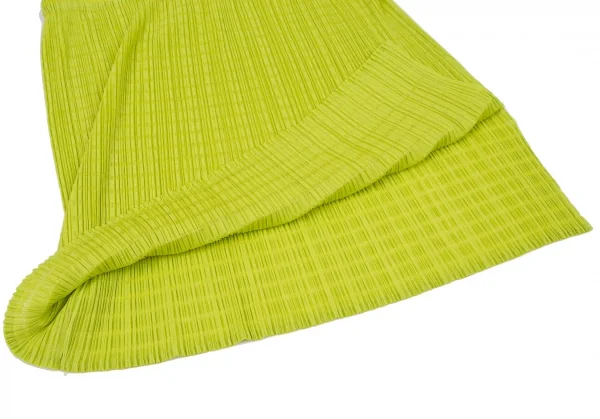 プリーツプリーズPLEATS PLEASE ボーダー織りミニスカート 黄緑F K-100388_008