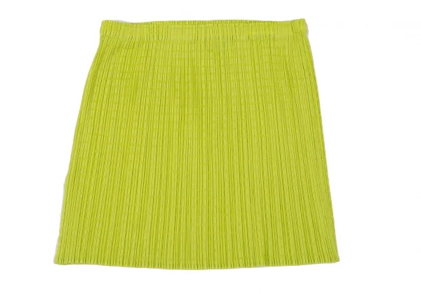 プリーツプリーズPLEATS PLEASE ボーダー織りミニスカート 黄緑F K-100388_009