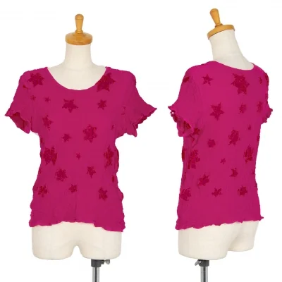 イッセイミヤケ ミーISSEY MIYAKE me ベロアフロッキーカリフラワーTシャツ ピンク