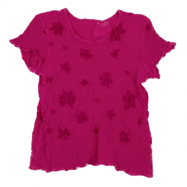 イッセイミヤケ ミーISSEY MIYAKE me ベロアフロッキーカリフラワーTシャツ ピンクF K-100395_002