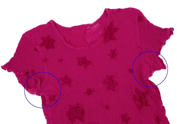 イッセイミヤケ ミーISSEY MIYAKE me ベロアフロッキーカリフラワーTシャツ ピンクF K-100395_003