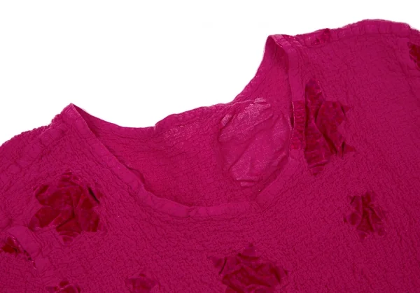 イッセイミヤケ ミーISSEY MIYAKE me ベロアフロッキーカリフラワーTシャツ ピンクF K-100395_006