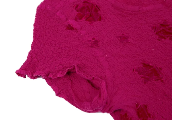 イッセイミヤケ ミーISSEY MIYAKE me ベロアフロッキーカリフラワーTシャツ ピンクF K-100395_007